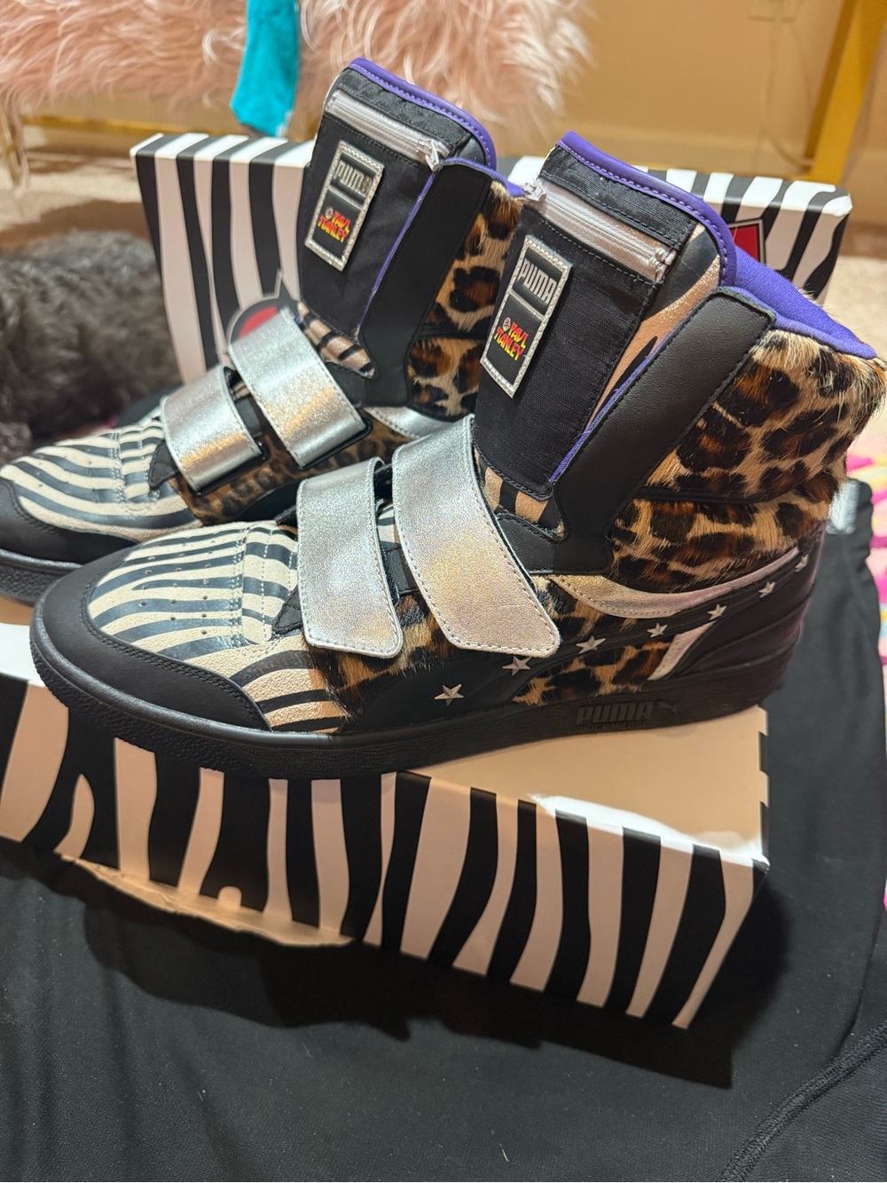 PUMA x Paul Stanley Ralph Sampson Mid sneakers featuring a zebra print & leopard - Picture 4 of 7